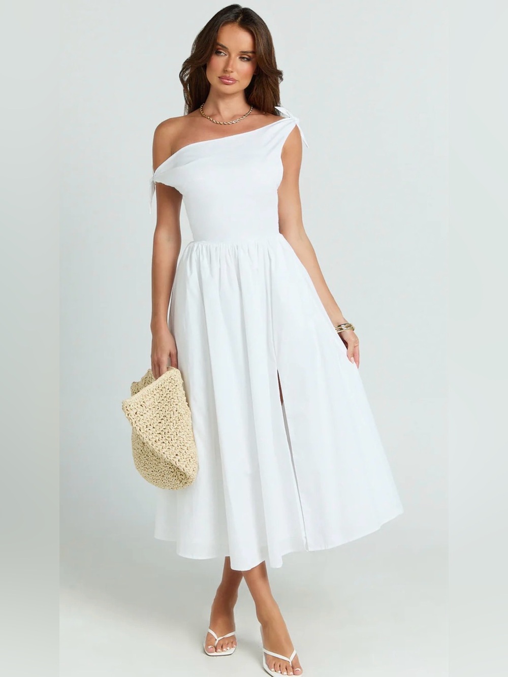NWT Showpo THEADORE White Off One Shoulder Fit & Flare Midi Dress size 6